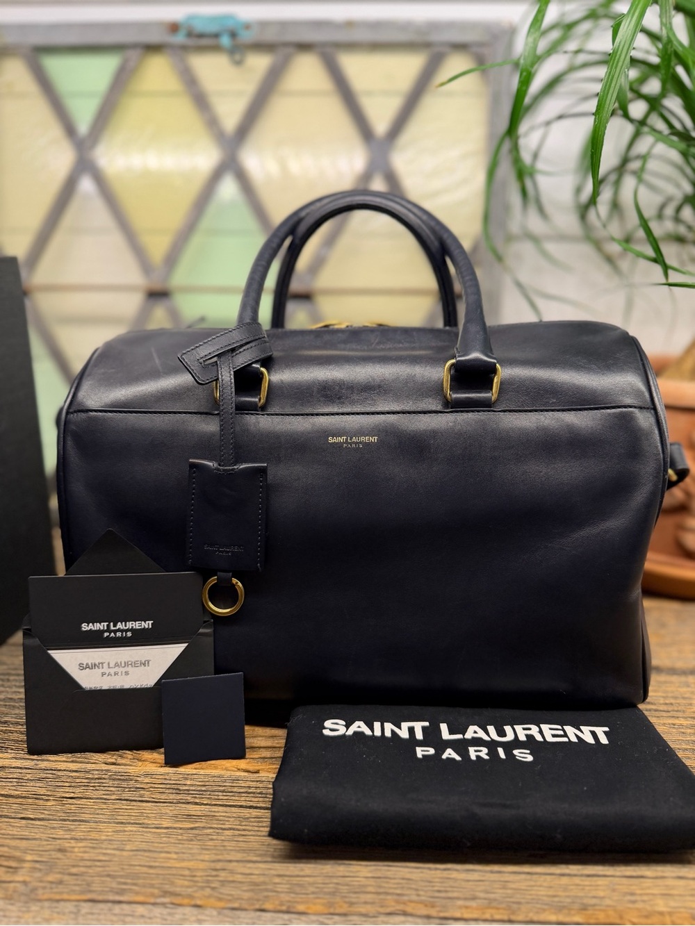 Saint Laurent Paris Deep Navy Blue Leather Duffle 6 💙